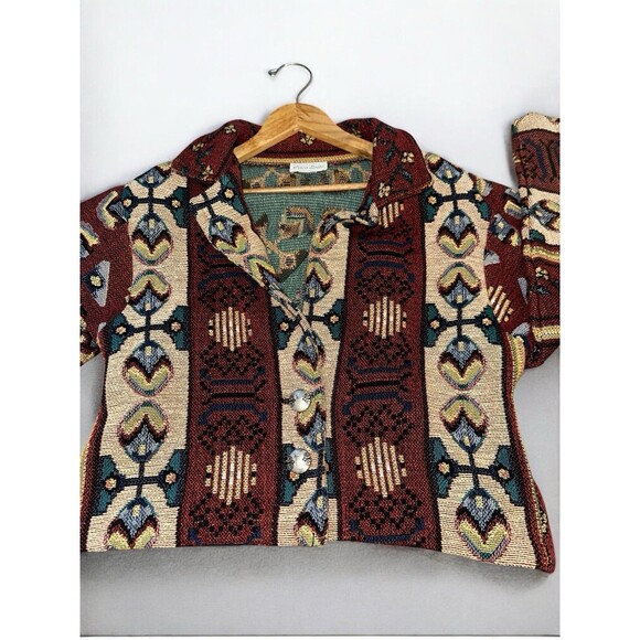 Paco Soler Crop Jacket Womens S/M Tapestry Knit Southwestern Boho 90s Vintage - Picture 13 of 16